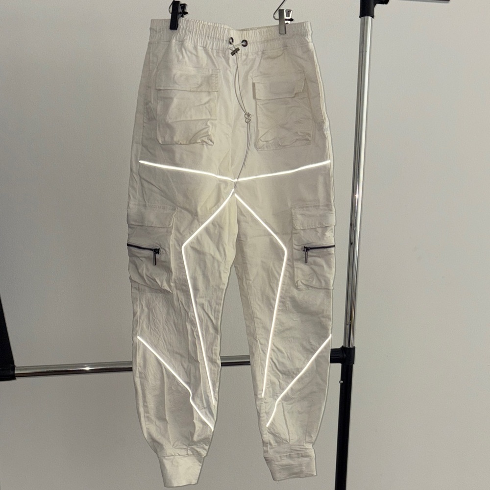Stylish White Reflective Cargo Pants for Men